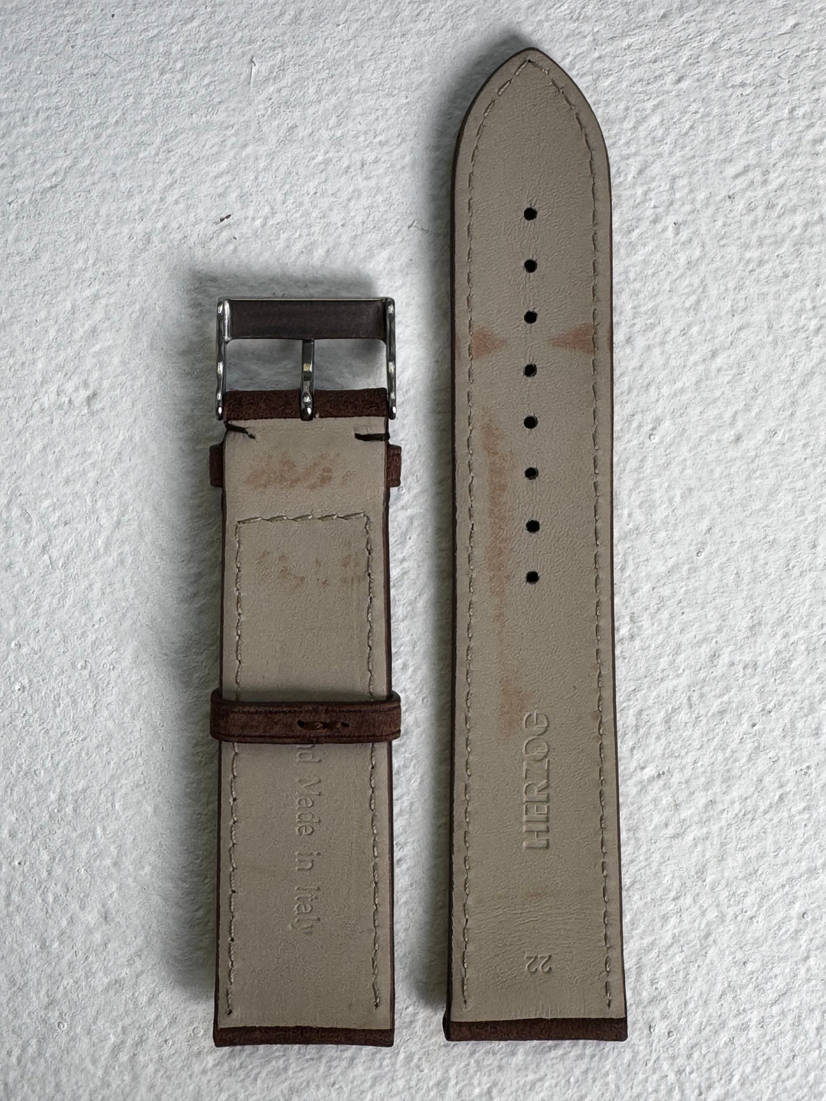 B-Ware Italo-Vintage Mittelbraun 22 mm – Innenseite mit Abfärbung