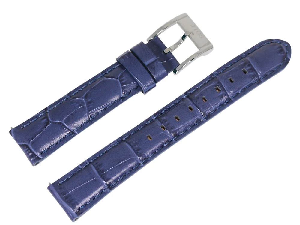 JIOS leather strap (18 mm) – blue with crocodile embossing, premium cowhide, made in Japan, quick-change system