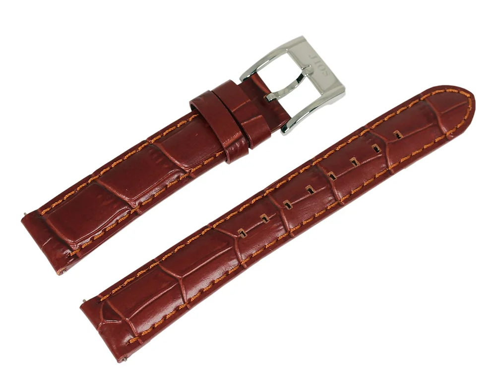 JIOS Lederarmband (18 mm) – braun mit Krokoprägung, Premium Rindsleder, Made in Japan, Schnellwechselsystem