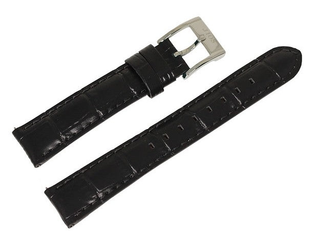 JIOS leather strap (18 mm) – black with crocodile embossing, premium cowhide, made in Japan, quick-change system