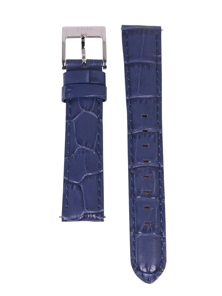 JIOS leather strap (18 mm) – blue with crocodile embossing, premium cowhide, made in Japan, quick-change system