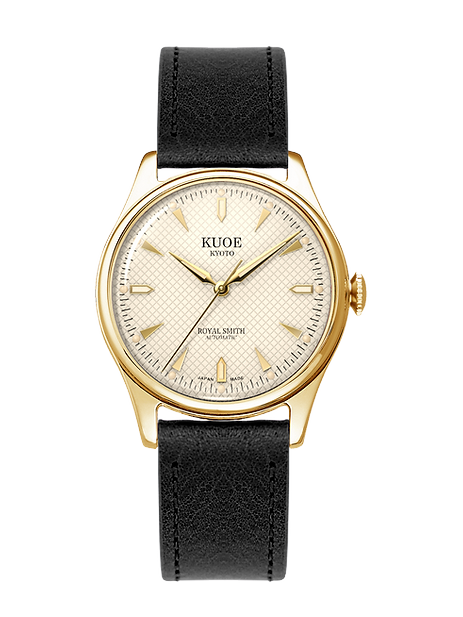 KUOE Original Lederarmband, 18mm, schwarz aus italienischem Leder, goldene Schließe