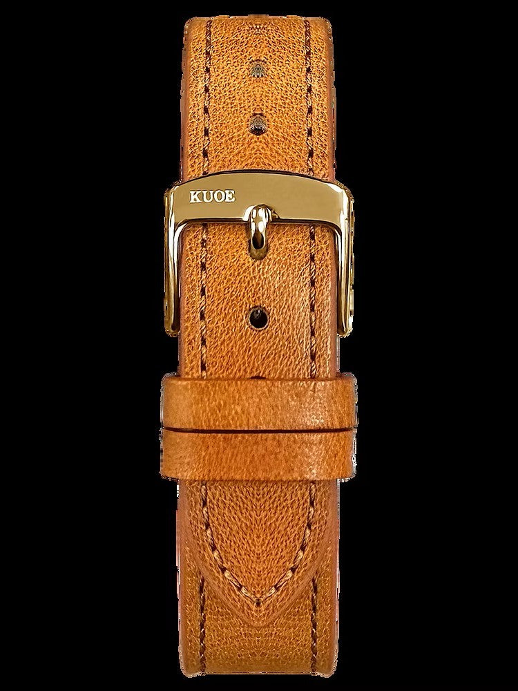 KUOE Original Leather Strap, 18mm, Tan, made of Italian leather, silver clasp
