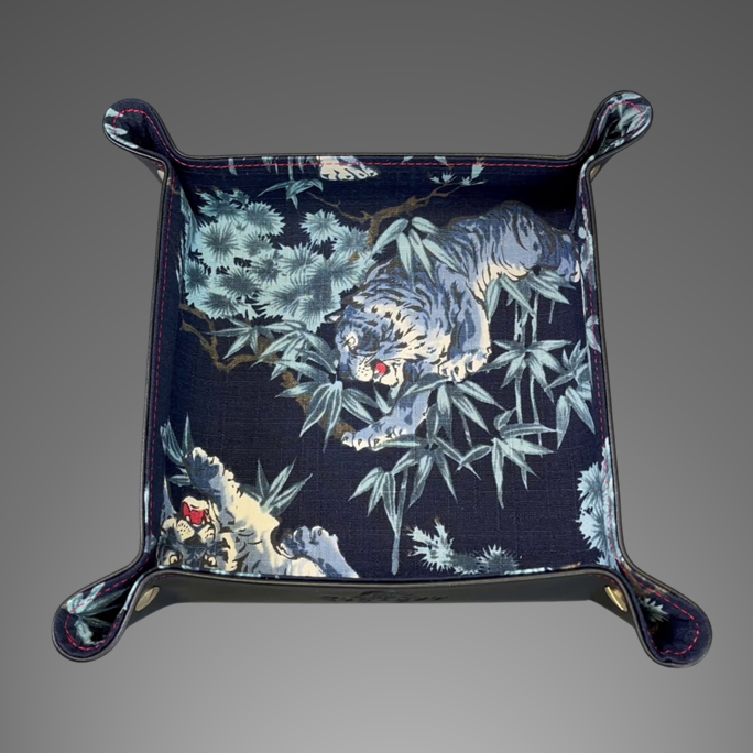 Exclusive watch and jewelry tray – handmade unique pieces, model "Tigers - Navy Blue", 20 x 20
