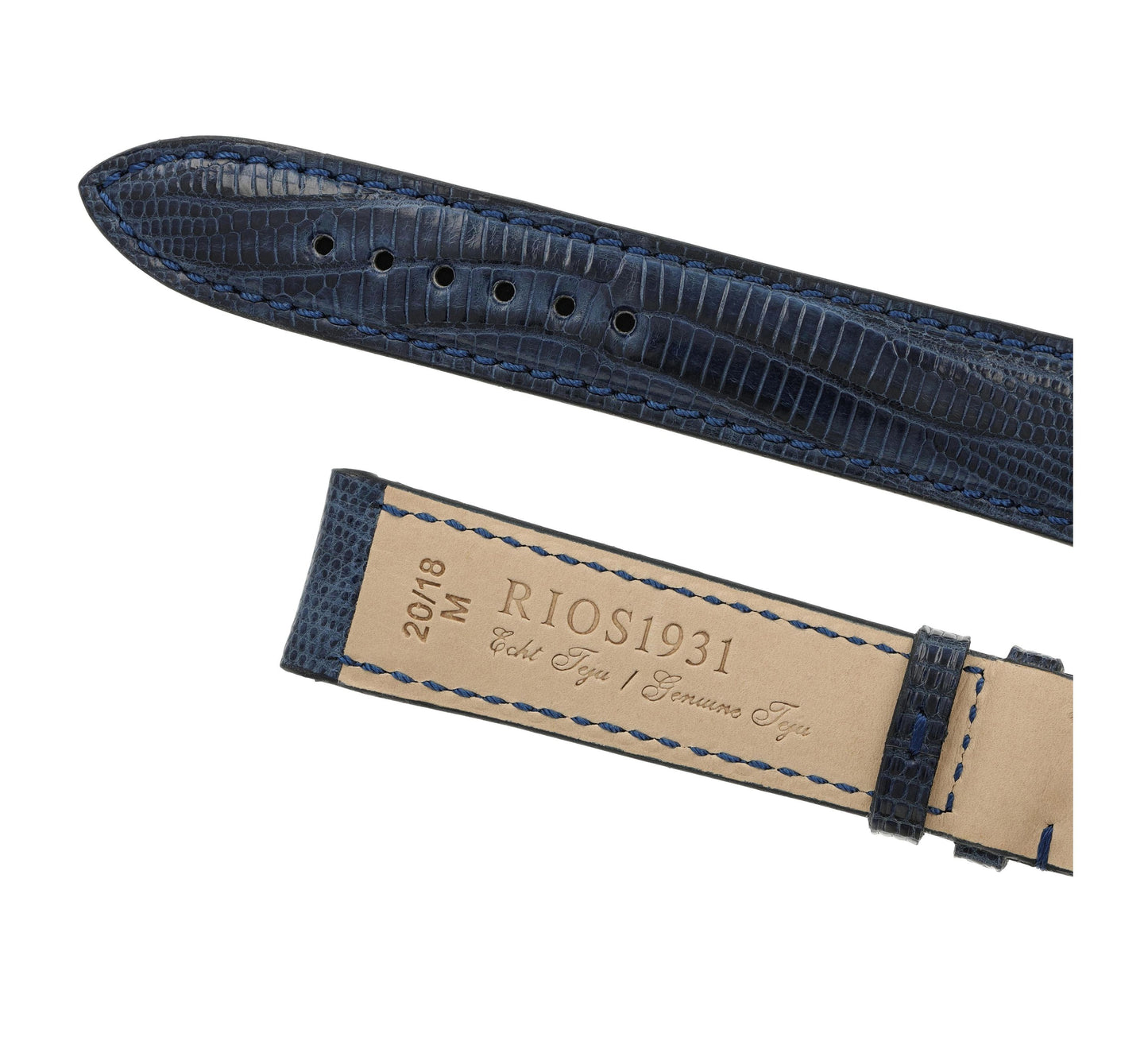 RIOS1931 Genuine Teju Lizard Leather Bracelet 20mm - Ocean Blue - Length M