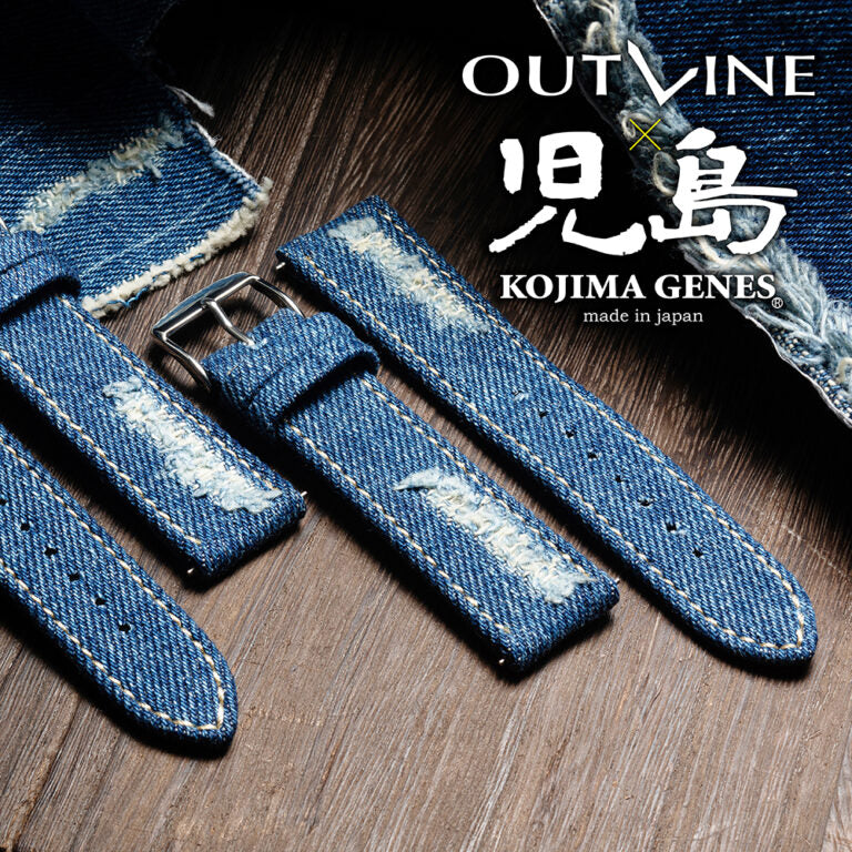 Outline Navy Diver with riveted steel bracelet + crushed denim strap (special set) Limited Edition
