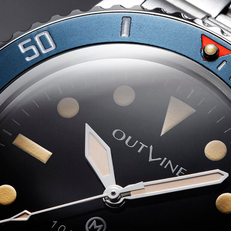 Outline Navy Diver with riveted steel bracelet + crushed denim strap (special set) Limited Edition