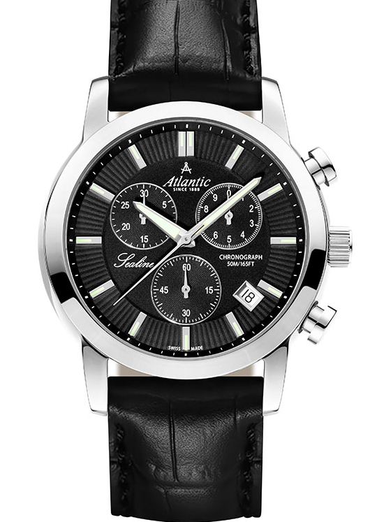 Atlantic Sealine Gents Chrono – Schwarz am Lederband (44 mm)