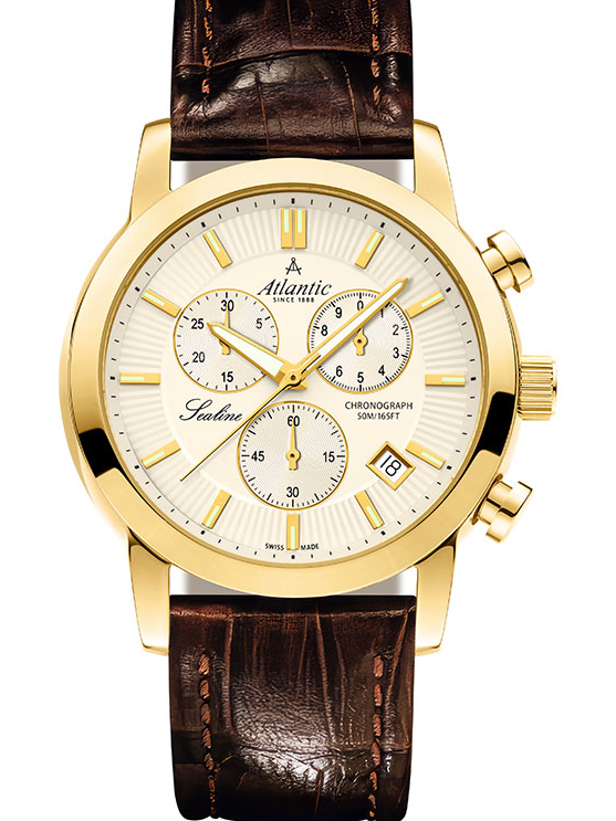 Atlantic Sealine Gents Chrono – Gold PVD Champagner am Lederarmband (44 mm)