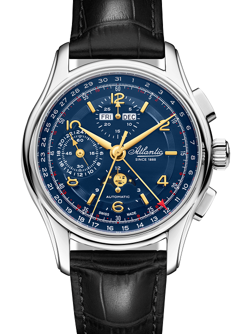 Atlantic Worldmaster 1888 Automatic Moonphase Chronograph Blau | Limited Edition mit goldenem Uhrwerk