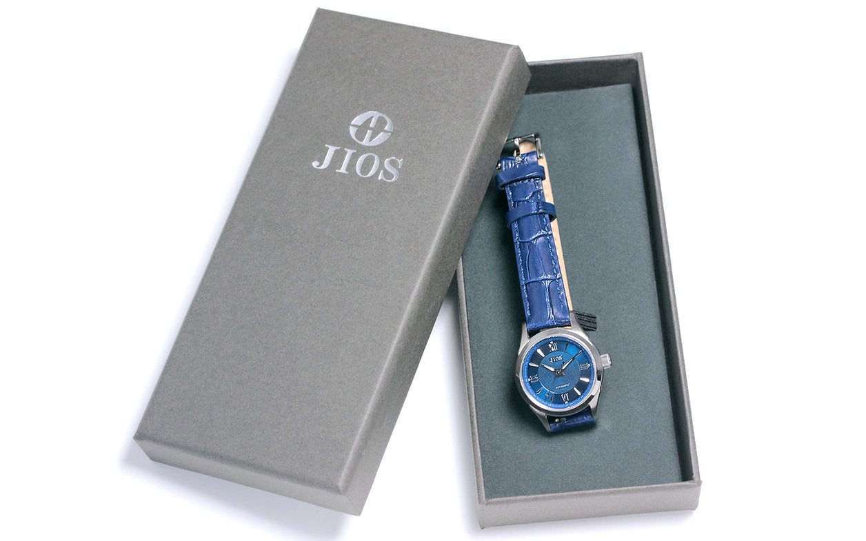 JIOS AWAZU silbernes Zifferblatt x blaue Zeiger x braunes Leder