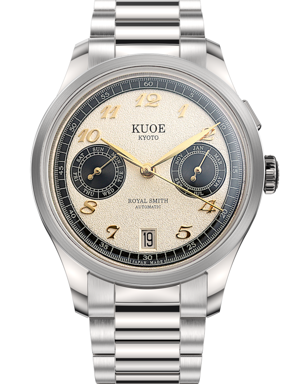 KUOE ROYAL SMITH 90-010 Automatic Panda x Grainy Finish Dial x Flat Link Bracelet and Display Back