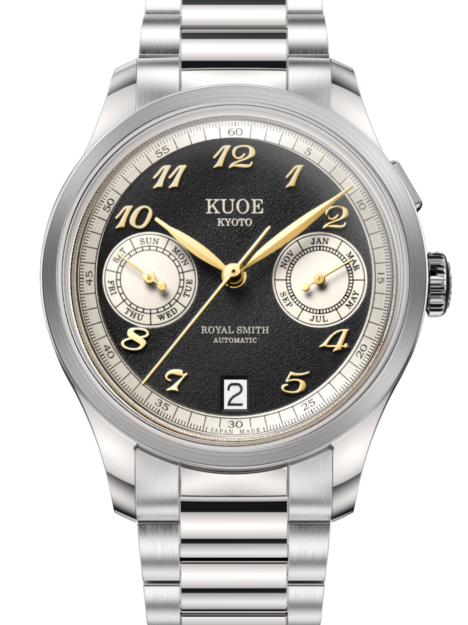 KUOE ROYAL SMITH 90-010 Automatic Reverse-Panda x Grainy Finish Dial x Flat Link Bracelet and Display Back
