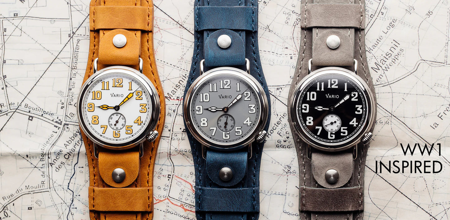 Vario 1918 Trench Gray Dial with White Lume Indigo Blue 37mm