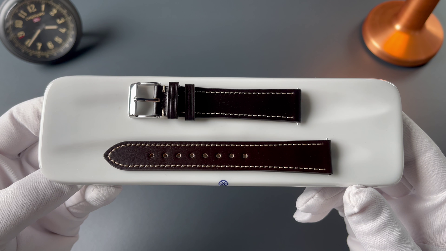 KUOE Original leather strap, 18mm, dark brown made of Italian Cordovan leather