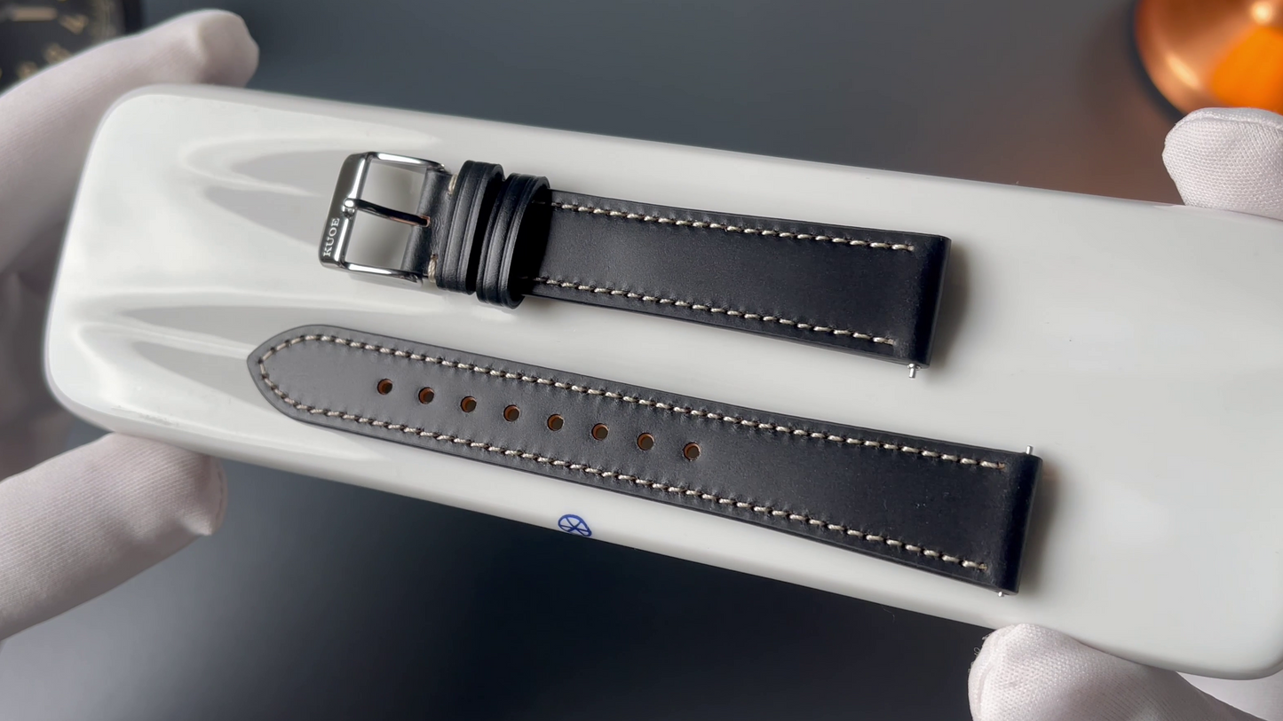 KUOE Original Leather Strap, 18mm, Black made of Italian Cordovan Leather