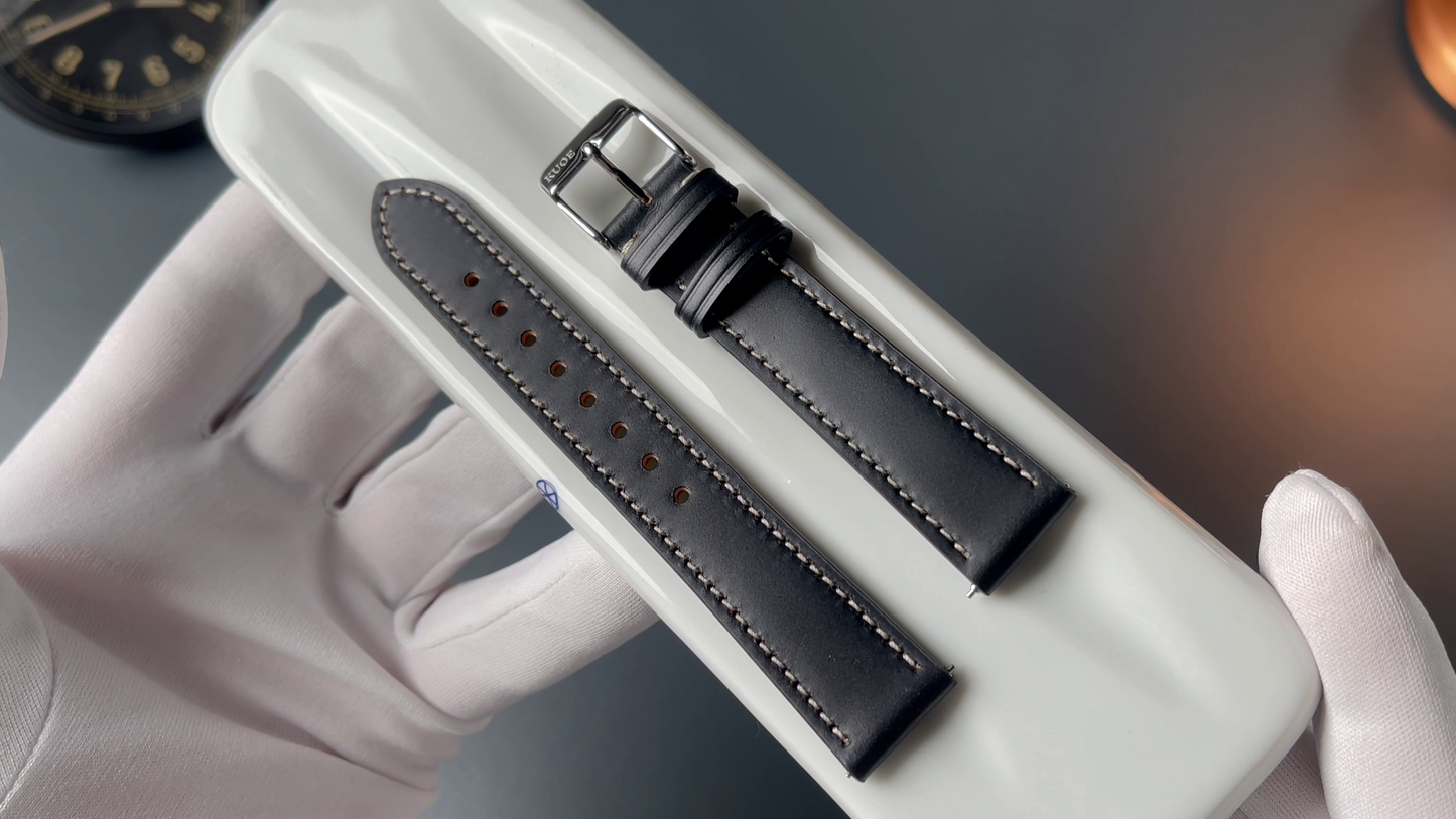 KUOE Original Leather Strap, 18mm, Black made of Italian Cordovan Leather