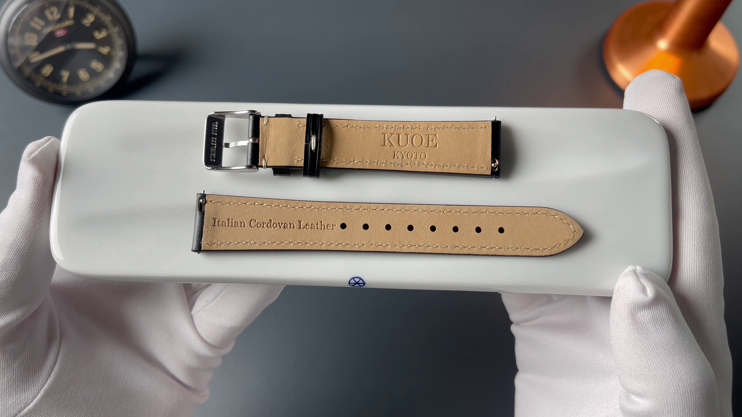 KUOE Original Leather Strap, 18mm, Black made of Italian Cordovan Leather