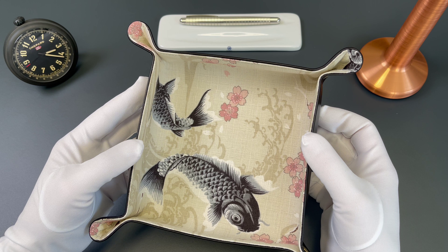 Exclusive watch and jewelry tray – handmade unique pieces, model "Kois - Light Beige", 20 x 20