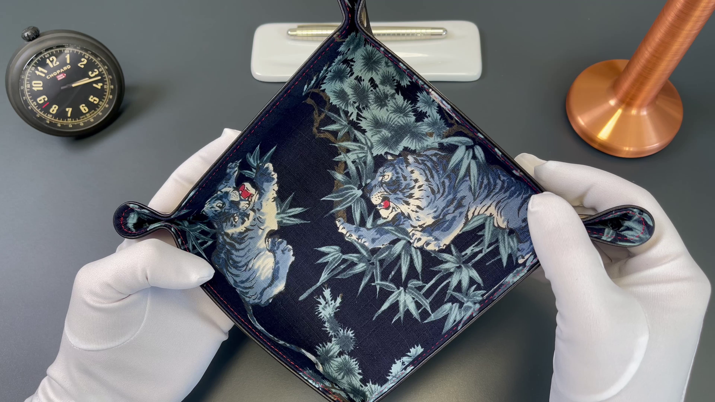 Exclusive watch and jewelry tray – handmade unique pieces, model "Tigers - Navy Blue", 20 x 20