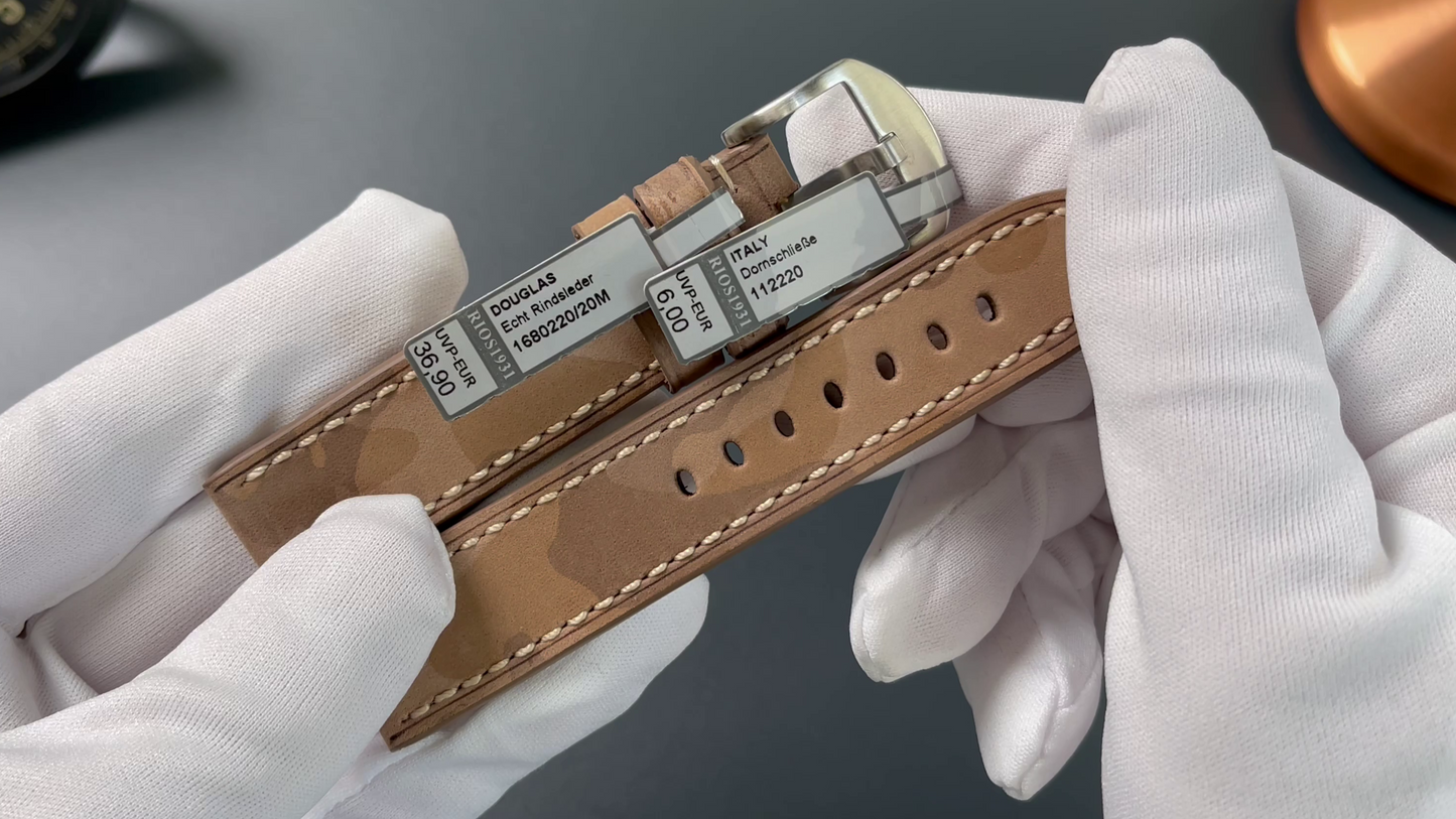 RIOS1931 Cowhide Leather Strap 20mm - Sand-colored with Camouflage Pattern - Size M