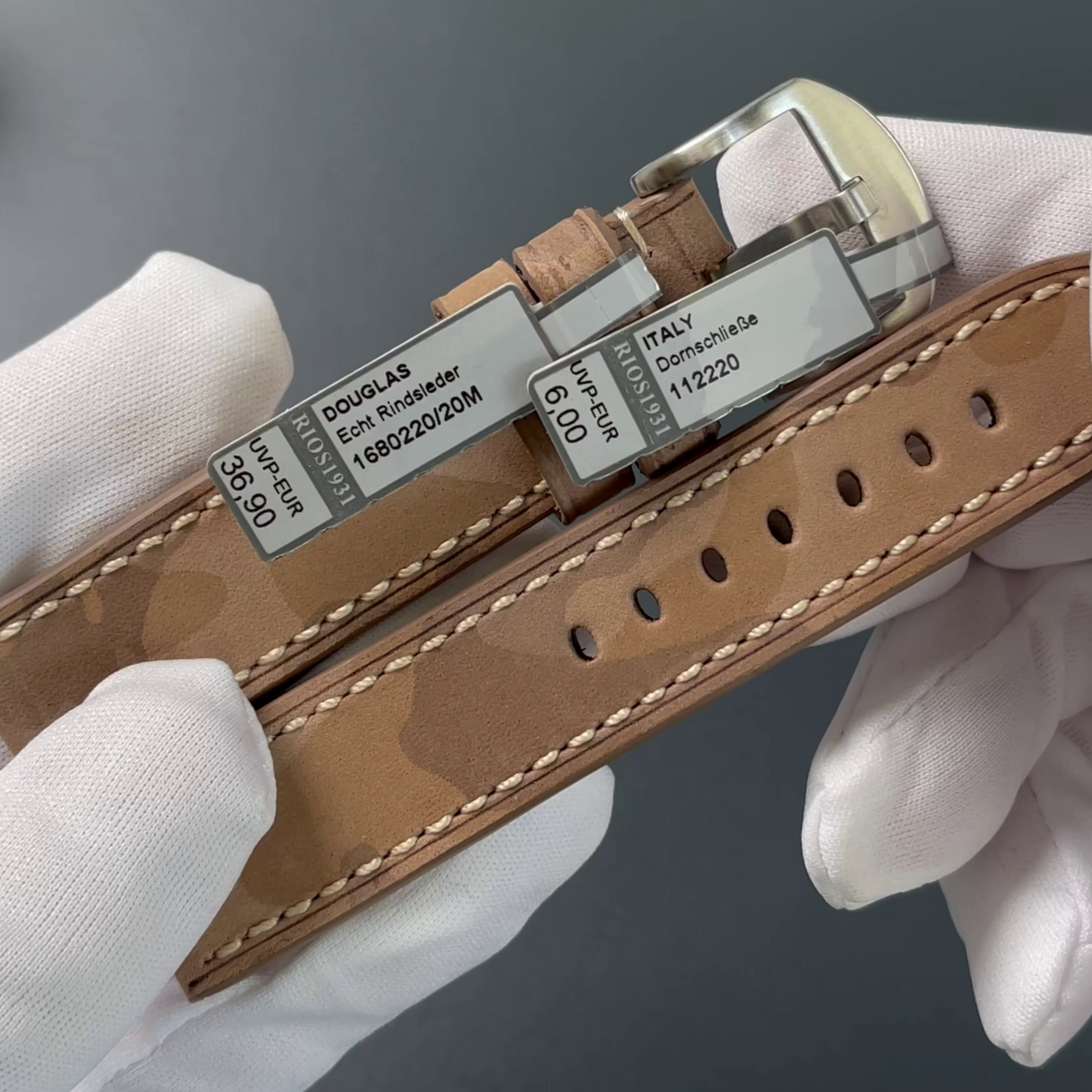 RIOS1931 Cowhide Leather Strap 20mm - Sand-colored with Camouflage Pattern - Size M