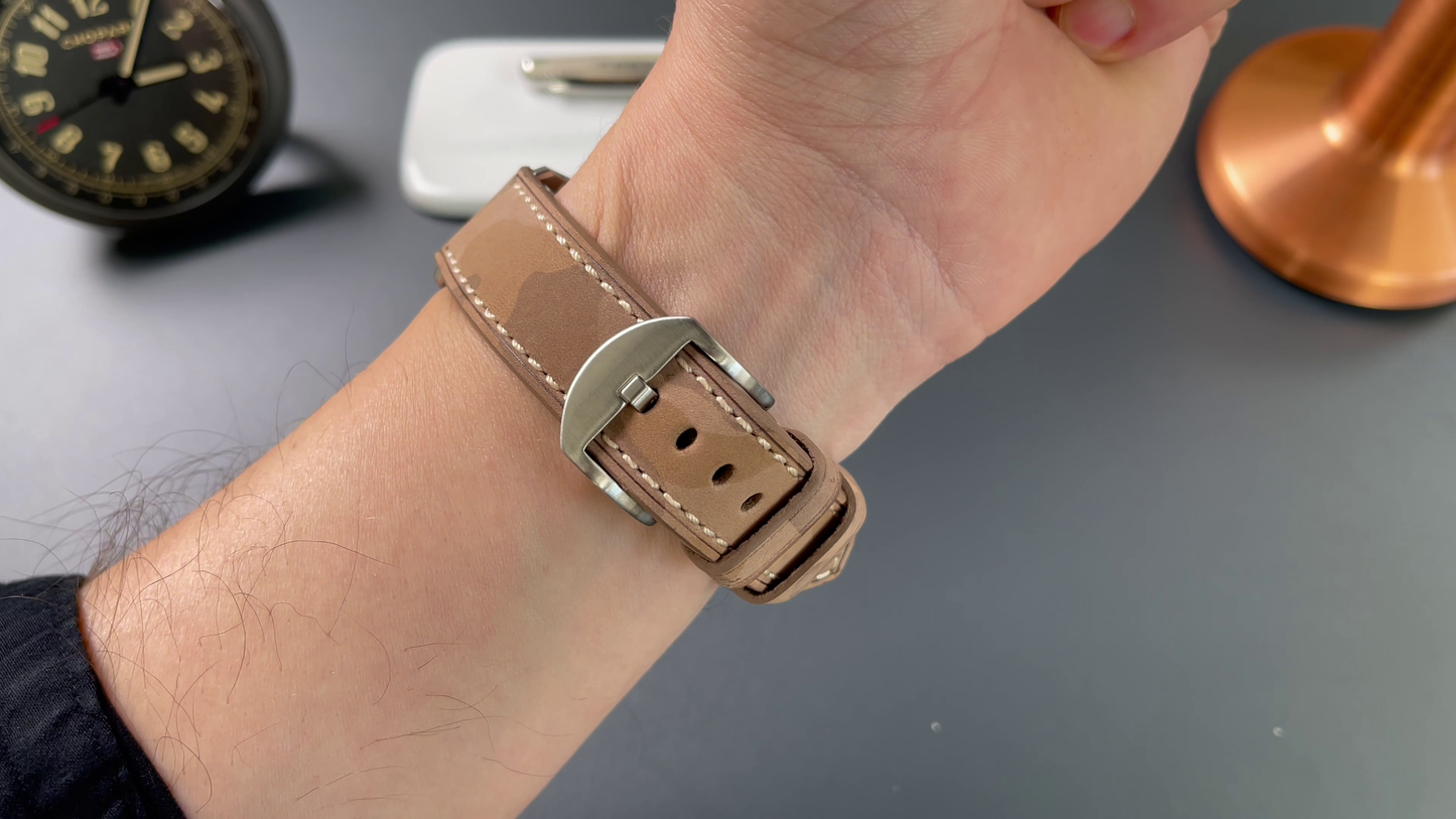 RIOS1931 Cowhide Leather Strap 20mm - Sand-colored with Camouflage Pattern - Size M