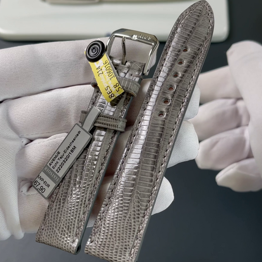 RIOS1931 Echt Teju-Eidechsen-Lederarmband 20mm, steingrau - Größe M