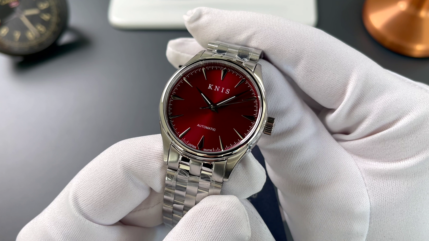 KNIS Automatic Sunray Dail Wine Red 38 mm