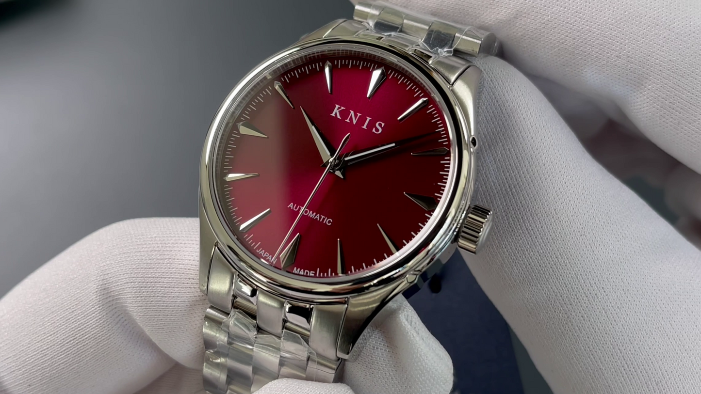 KNIS Automatic Sunray Dail Wine Red 38 mm