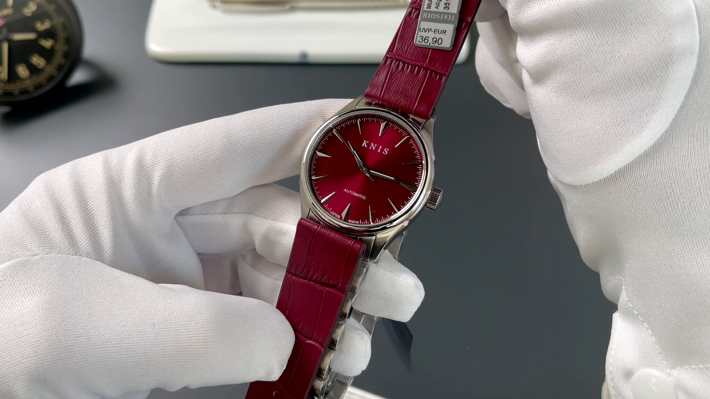 KNIS Automatic Sunray Dail Wine Red 38 mm