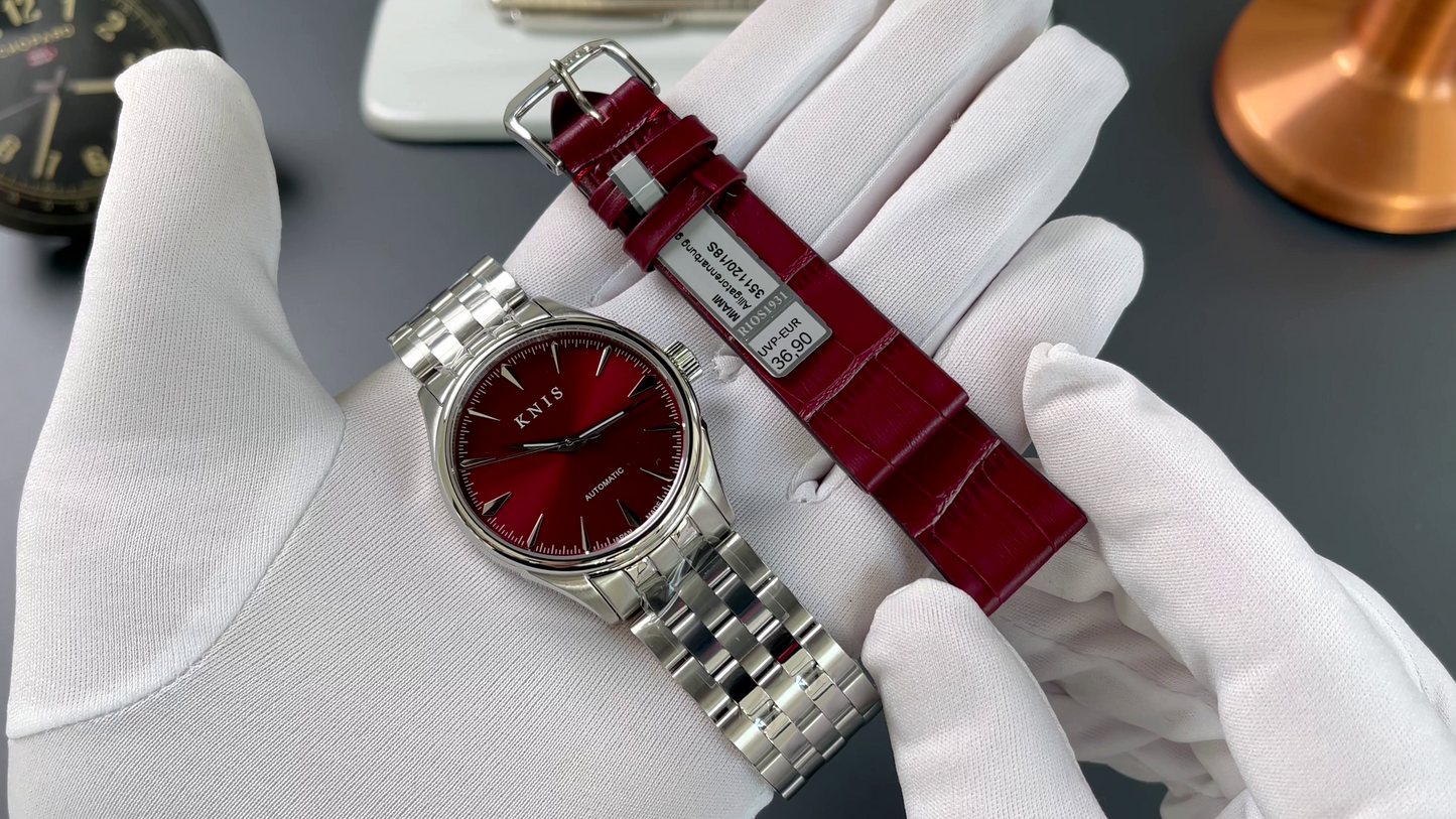 KNIS Automatic Sunray Dail Wine Red 38 mm