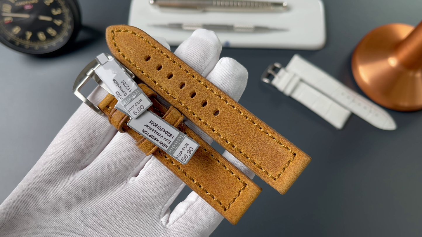 RIOS1931 leather bracelet 20mm genuine vintage leather - hand-stitched - length M