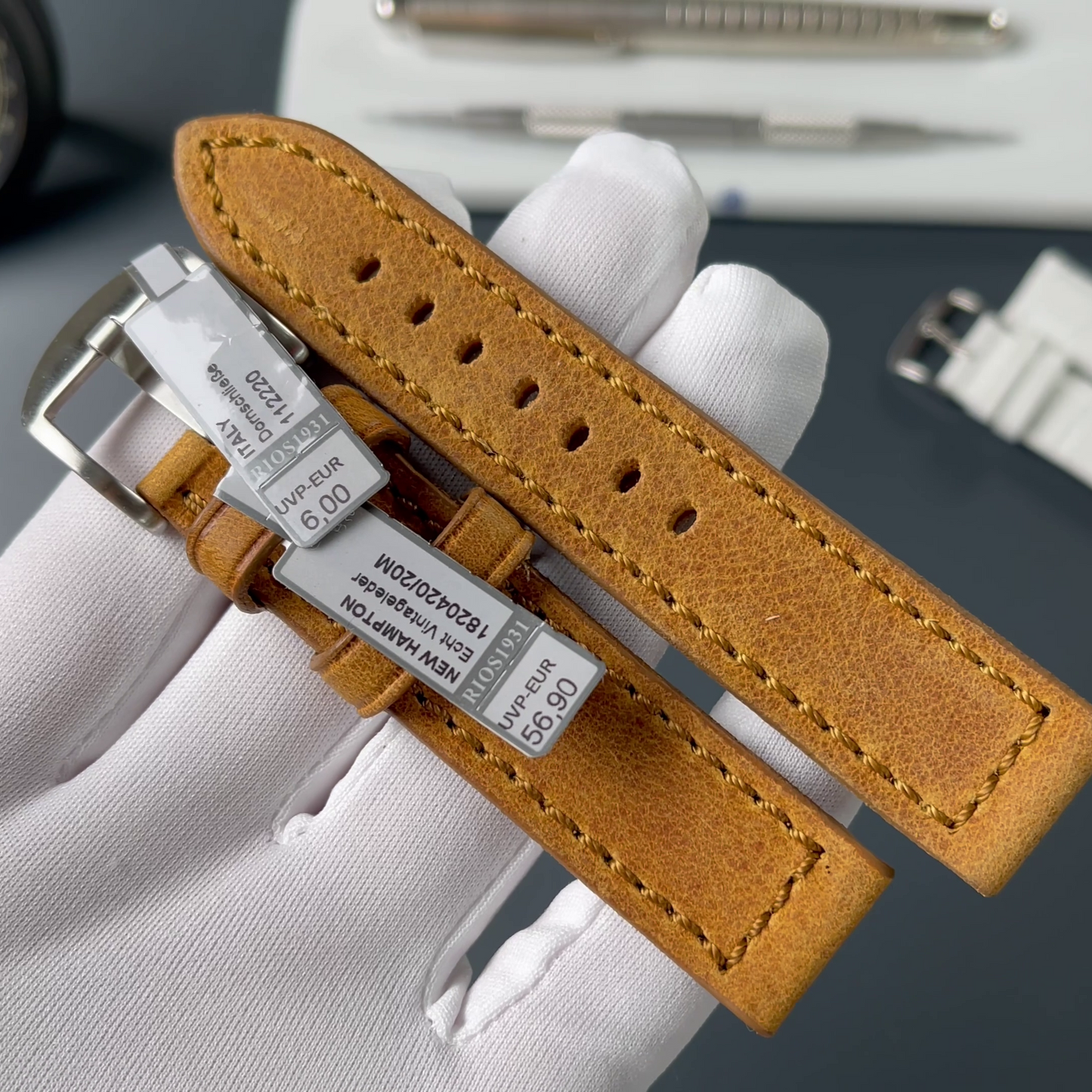 RIOS1931 leather bracelet 20mm genuine vintage leather - hand-stitched - length M