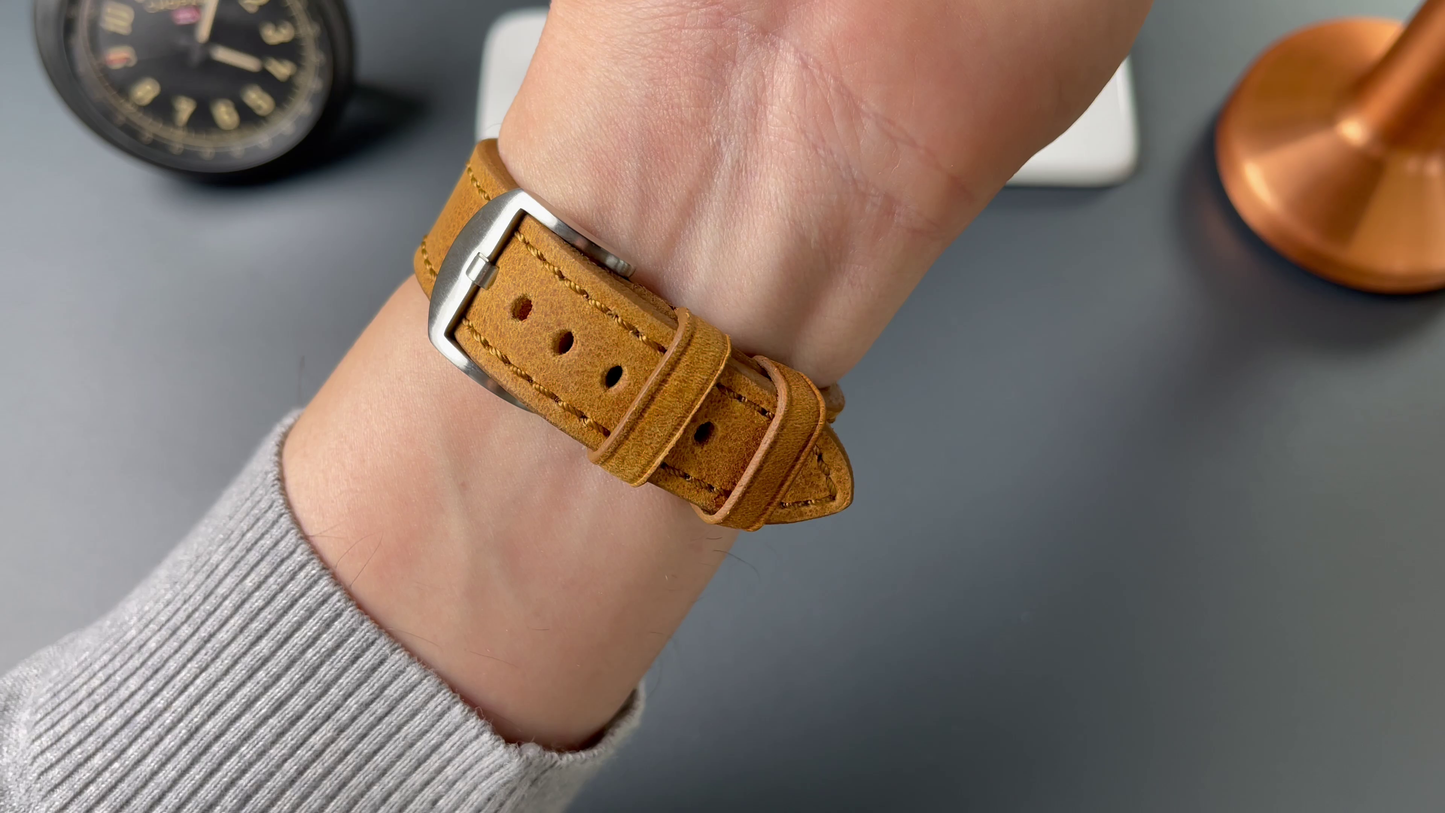 RIOS1931 leather bracelet 20mm genuine vintage leather - hand-stitched - length M