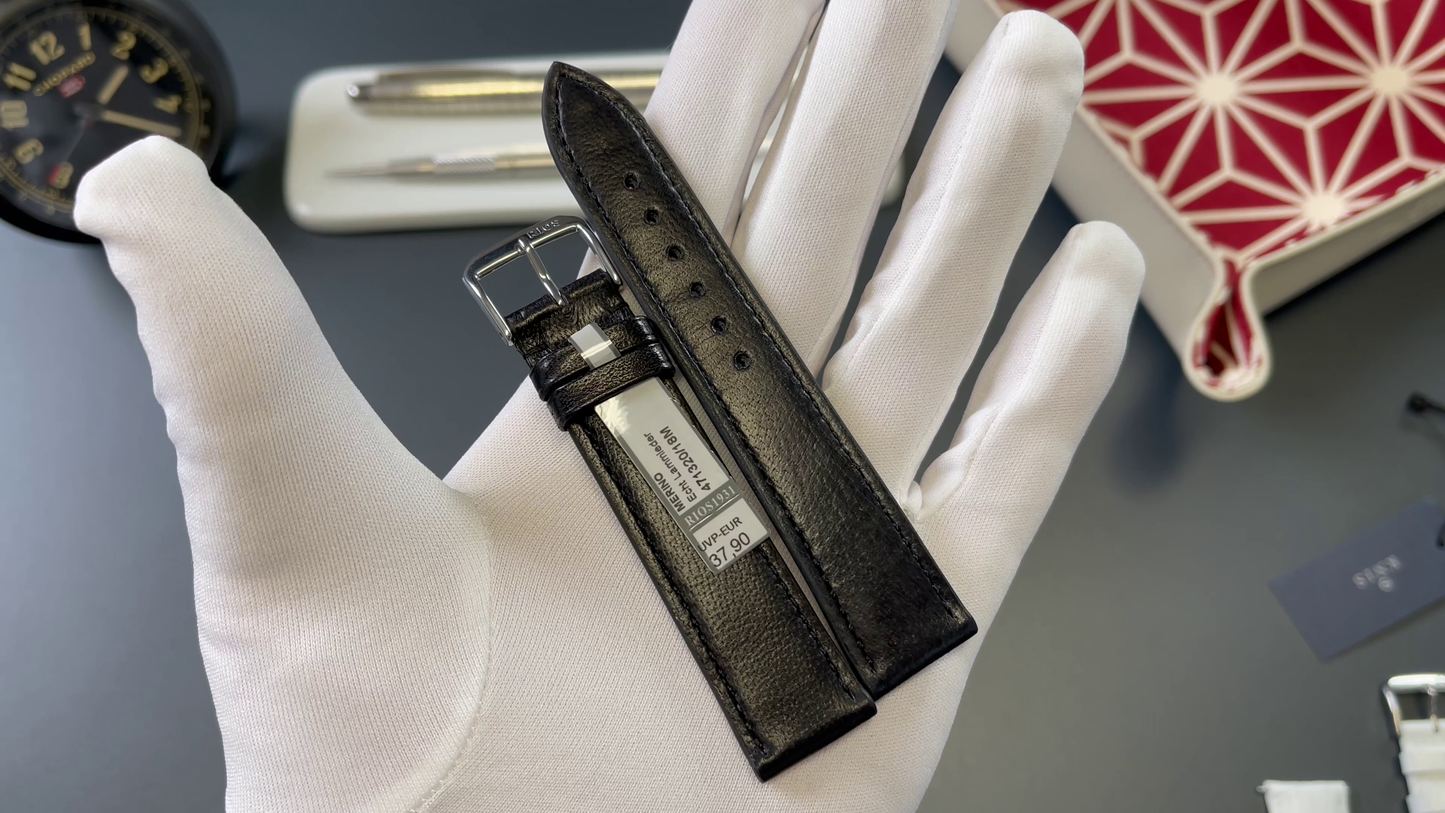 RIOS1931 genuine lambskin leather strap 20mm - black