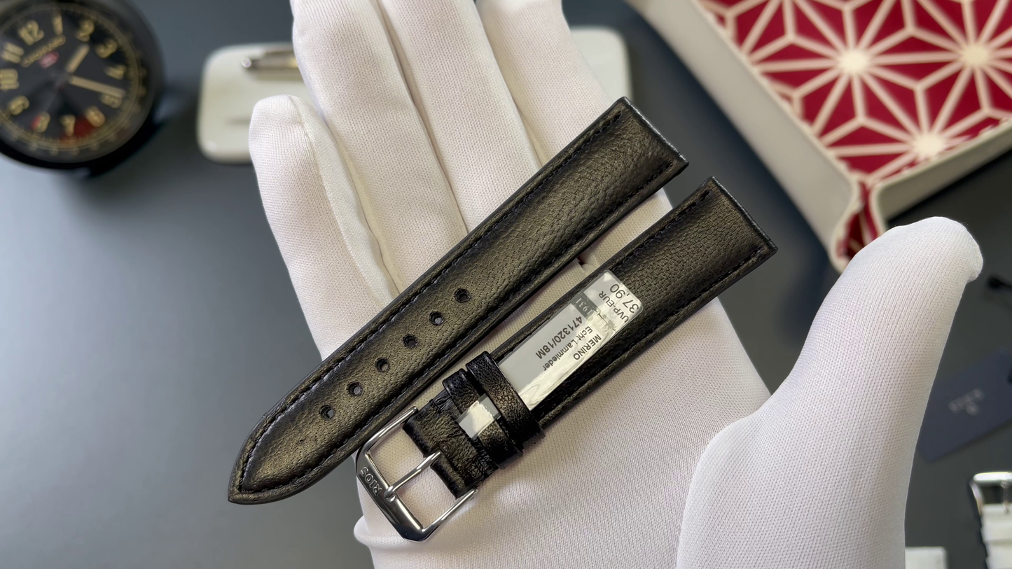 RIOS1931 genuine lambskin leather strap 20mm - black