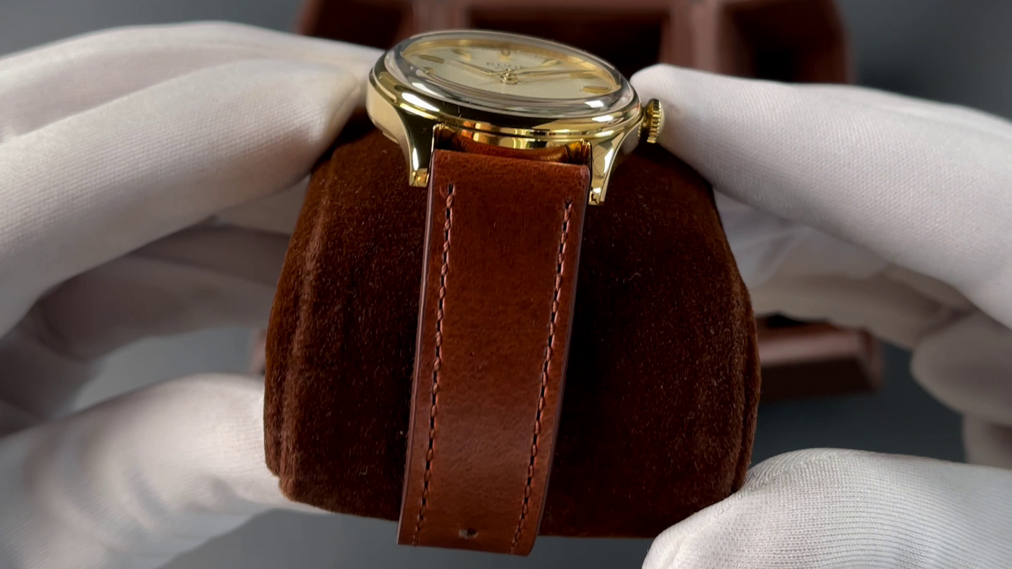 KUOE Original Leather Strap, 18mm, Brown, Italian Leather, Gold Clasp