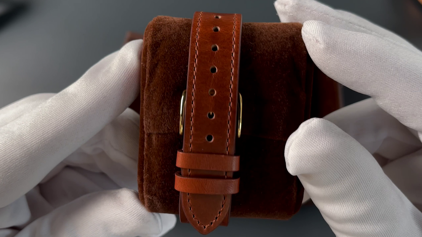 KUOE Original Leather Strap, 18mm, Brown, Italian Leather, Gold Clasp