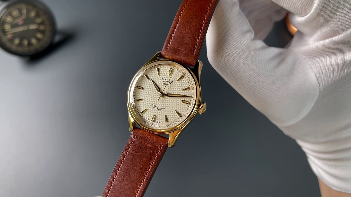 KUOE Original Leather Strap, 18mm, Brown, Italian Leather, Gold Clasp