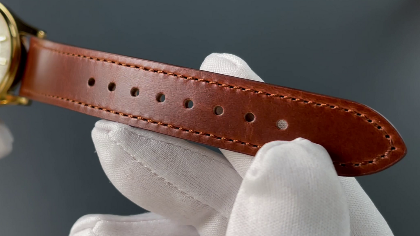 KUOE Original Leather Strap, 18mm, Brown, Italian Leather, Gold Clasp