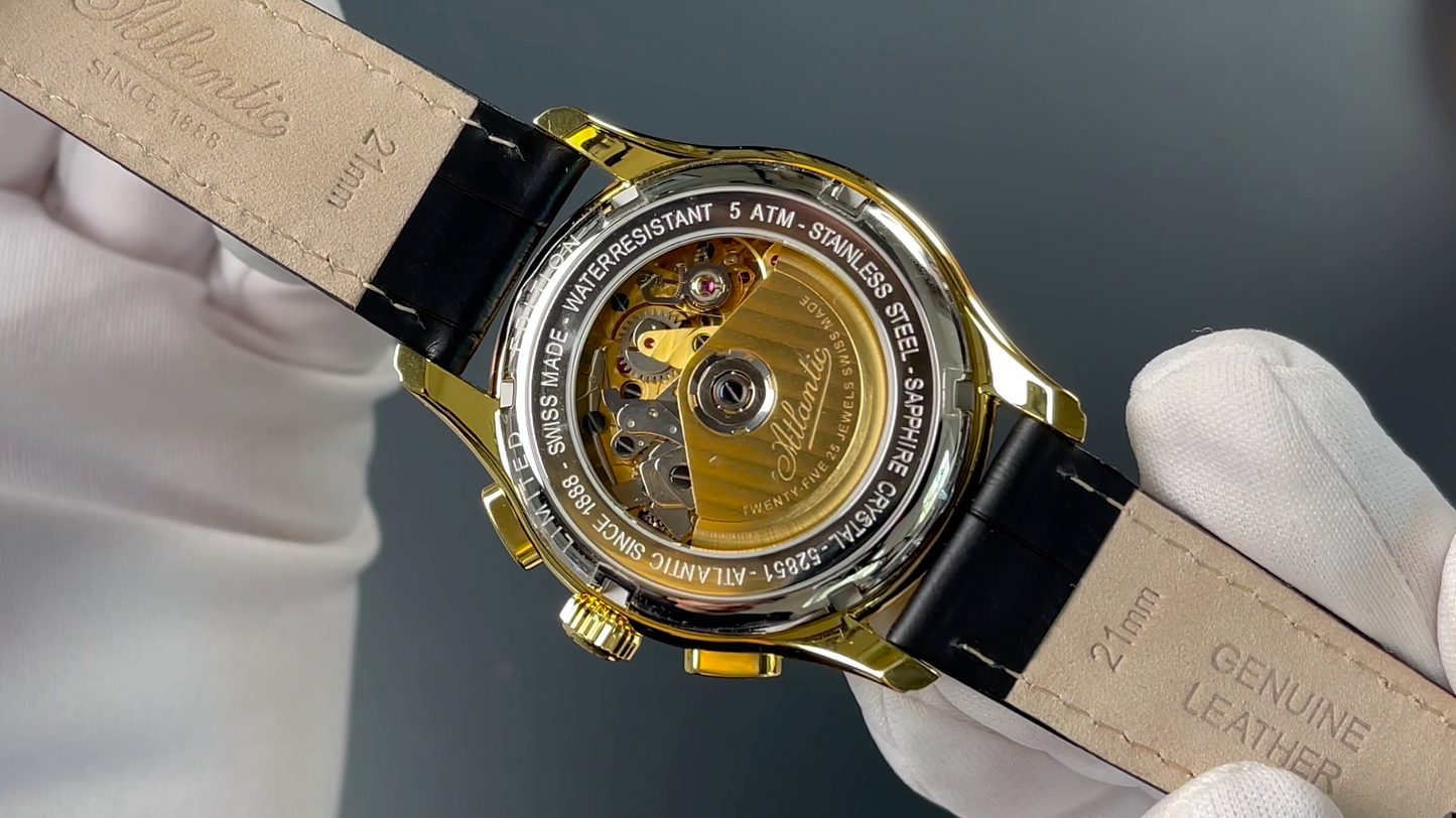 Atlantic Worldmaster 1888 Automatik-Chronograph mit Mondphase Gelbgold | Limitierte Auflage mit goldenem Uhrwerk