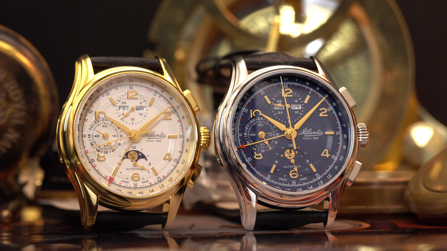 Atlantic Worldmaster 1888 Automatik-Chronograph mit Mondphase Gelbgold | Limitierte Auflage mit goldenem Uhrwerk