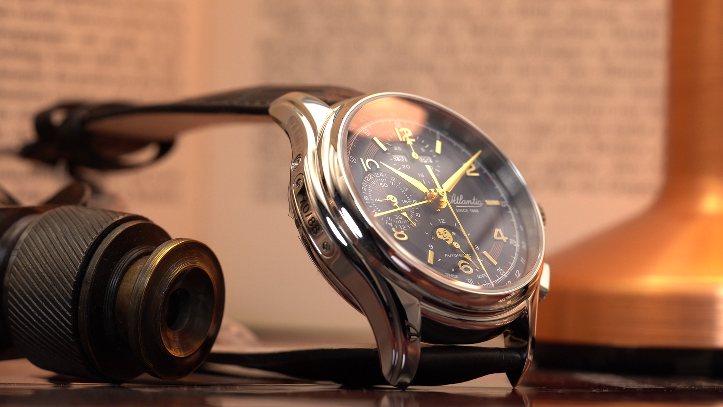 Atlantic Worldmaster 1888 Automatic Moonphase Chronograph Blau | Limited Edition mit goldenem Uhrwerk