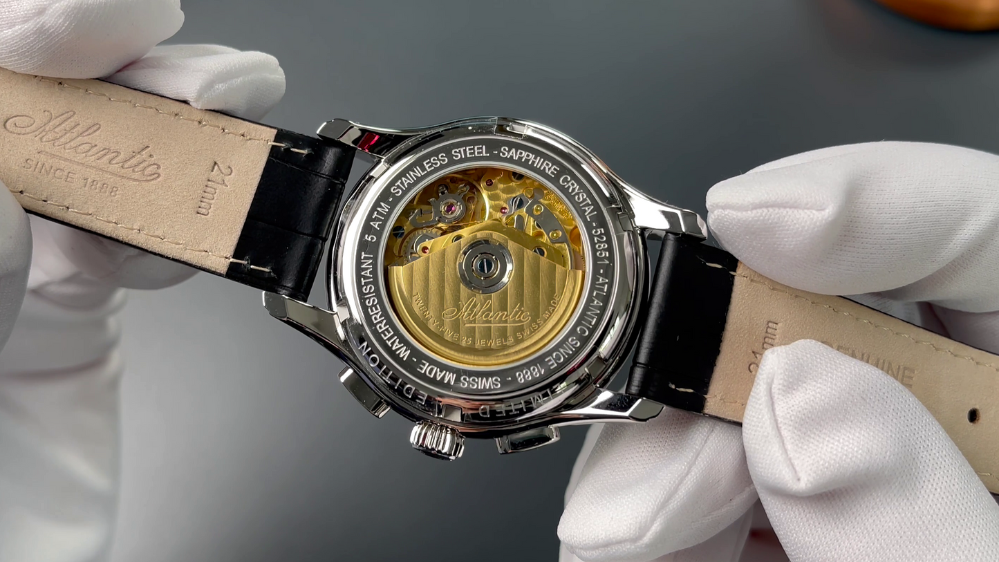 Atlantic Worldmaster 1888 Automatic Moonphase Chronograph Blau | Limited Edition mit goldenem Uhrwerk