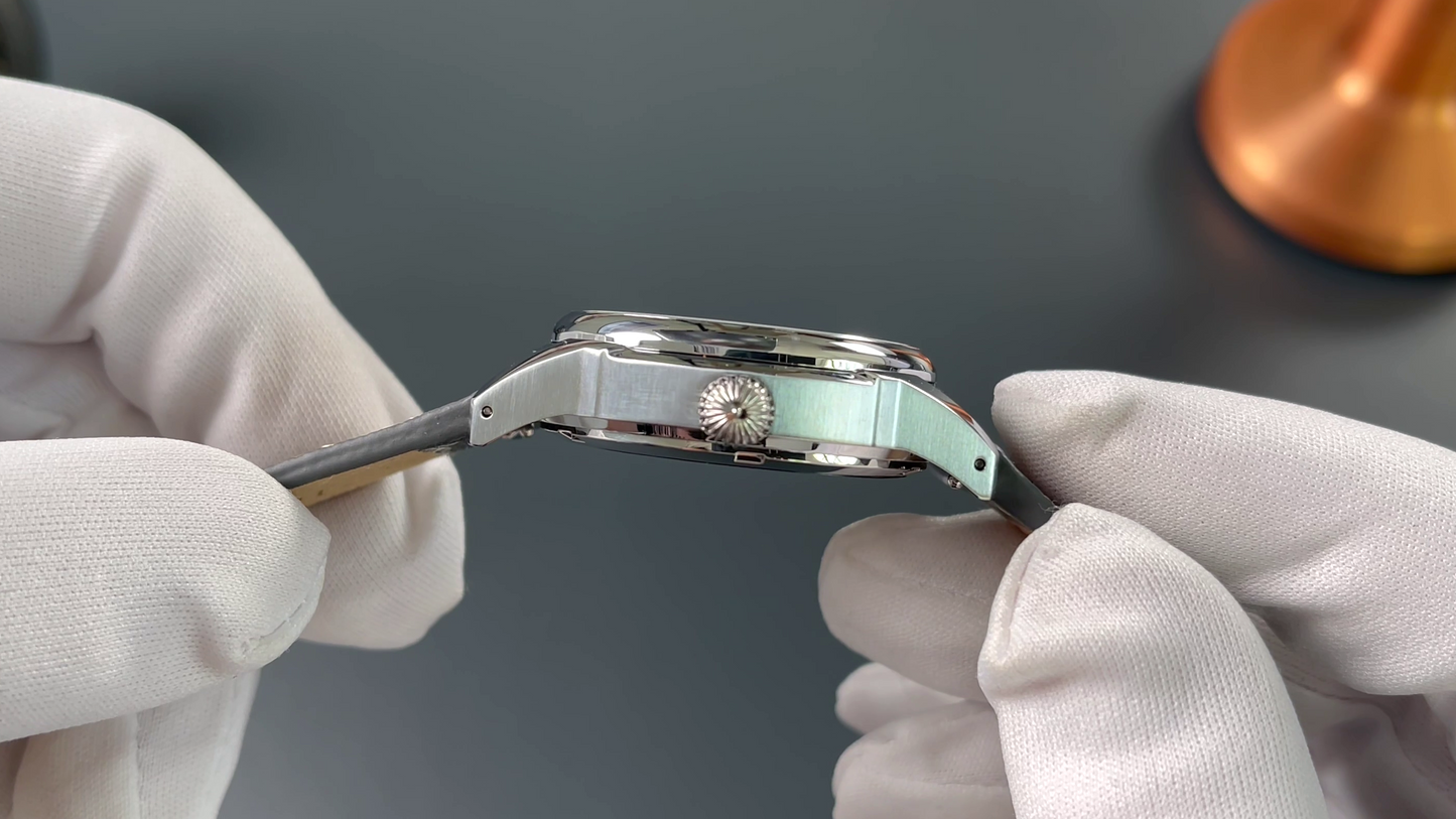 Vario Empire Seasons True GMT Winter White Handwound Dress Watch Epsom Pewter Gray Limited Edition 38 mm