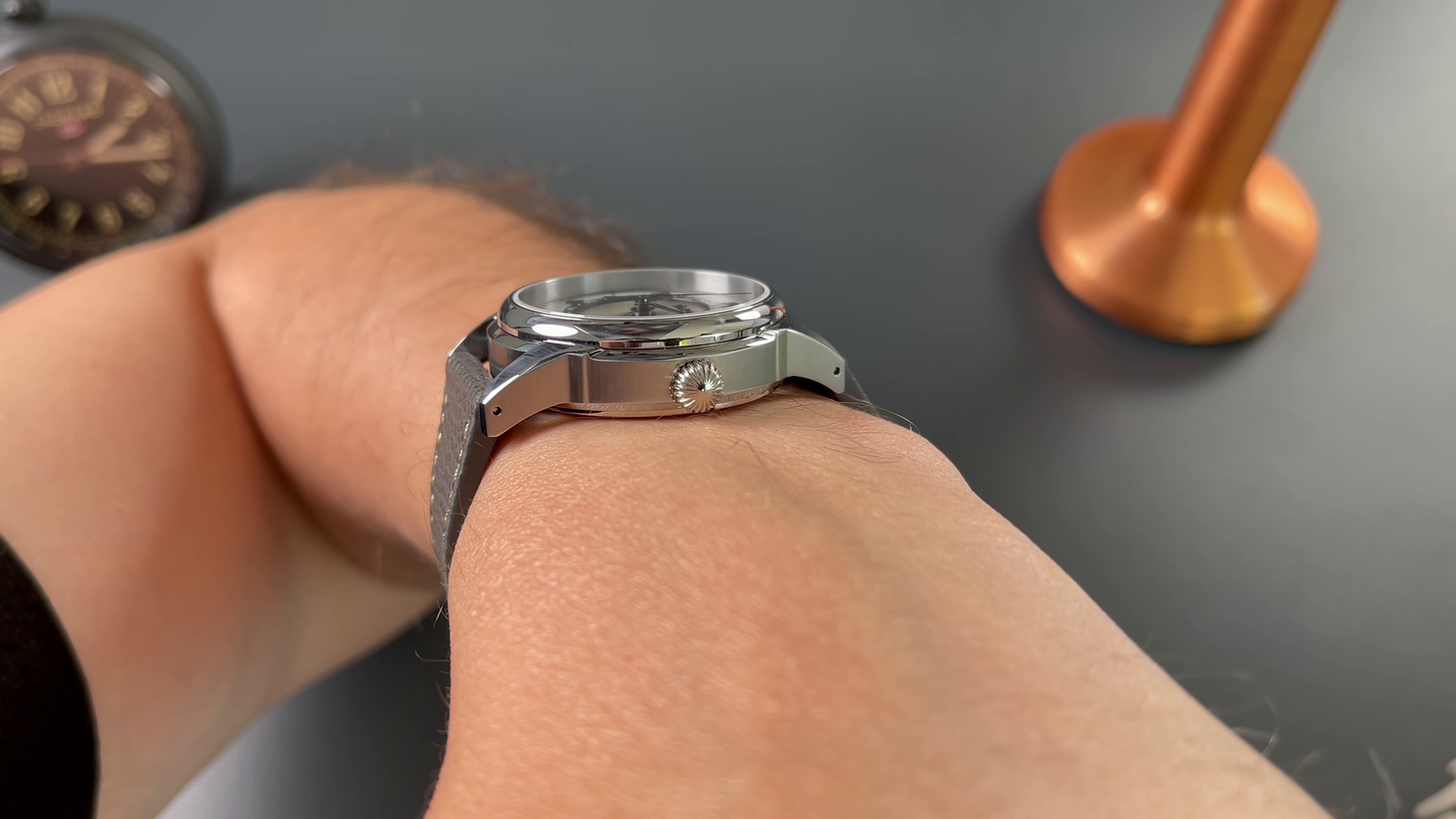 Vario Empire Seasons True GMT Winter White Handwound Dress Watch Epsom Pewter Gray Limited Edition 38 mm