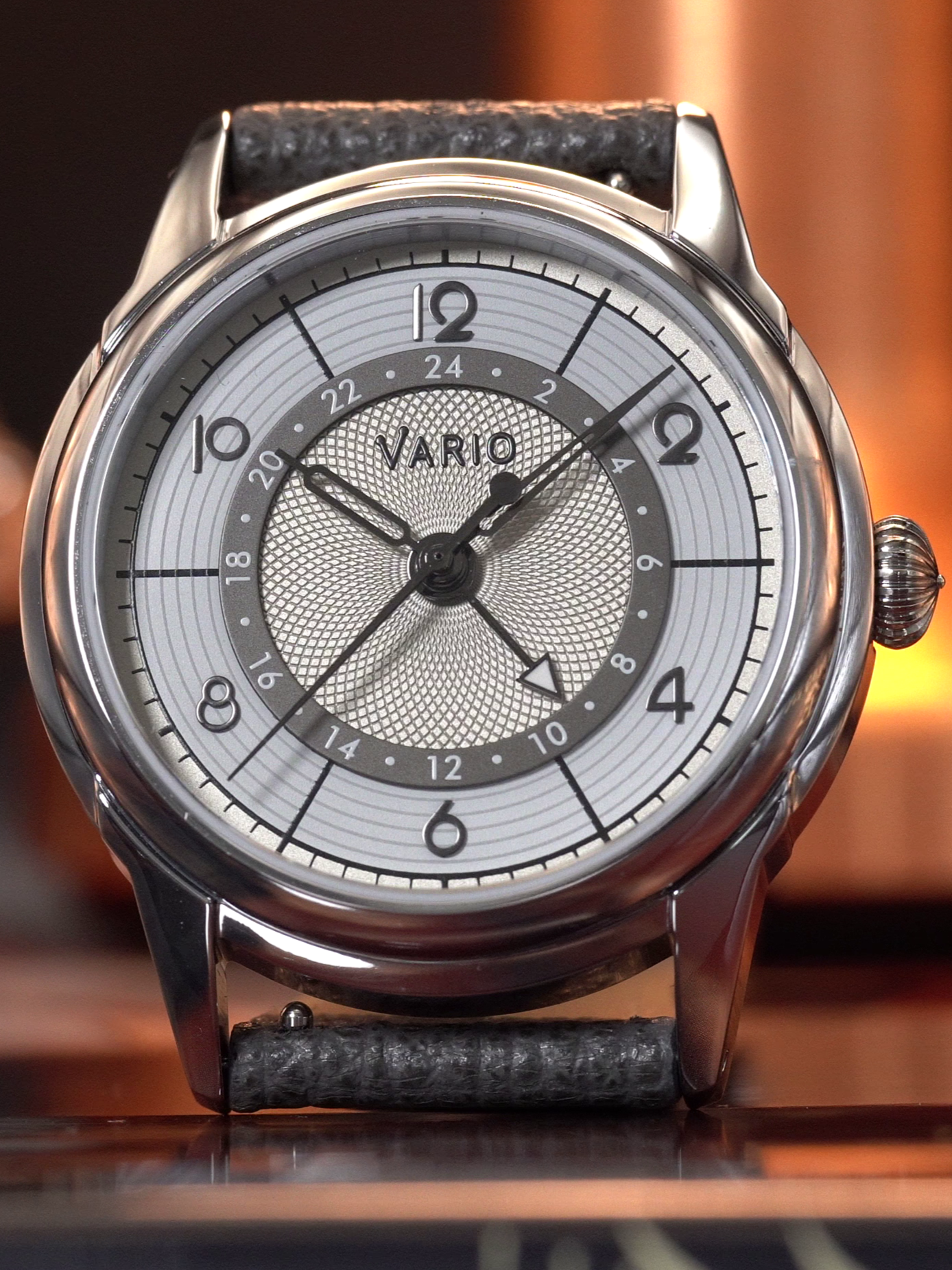 Vario Empire Seasons True GMT Winter White Handwound Dress Watch Epsom Pewter Gray Limited Edition 38 mm