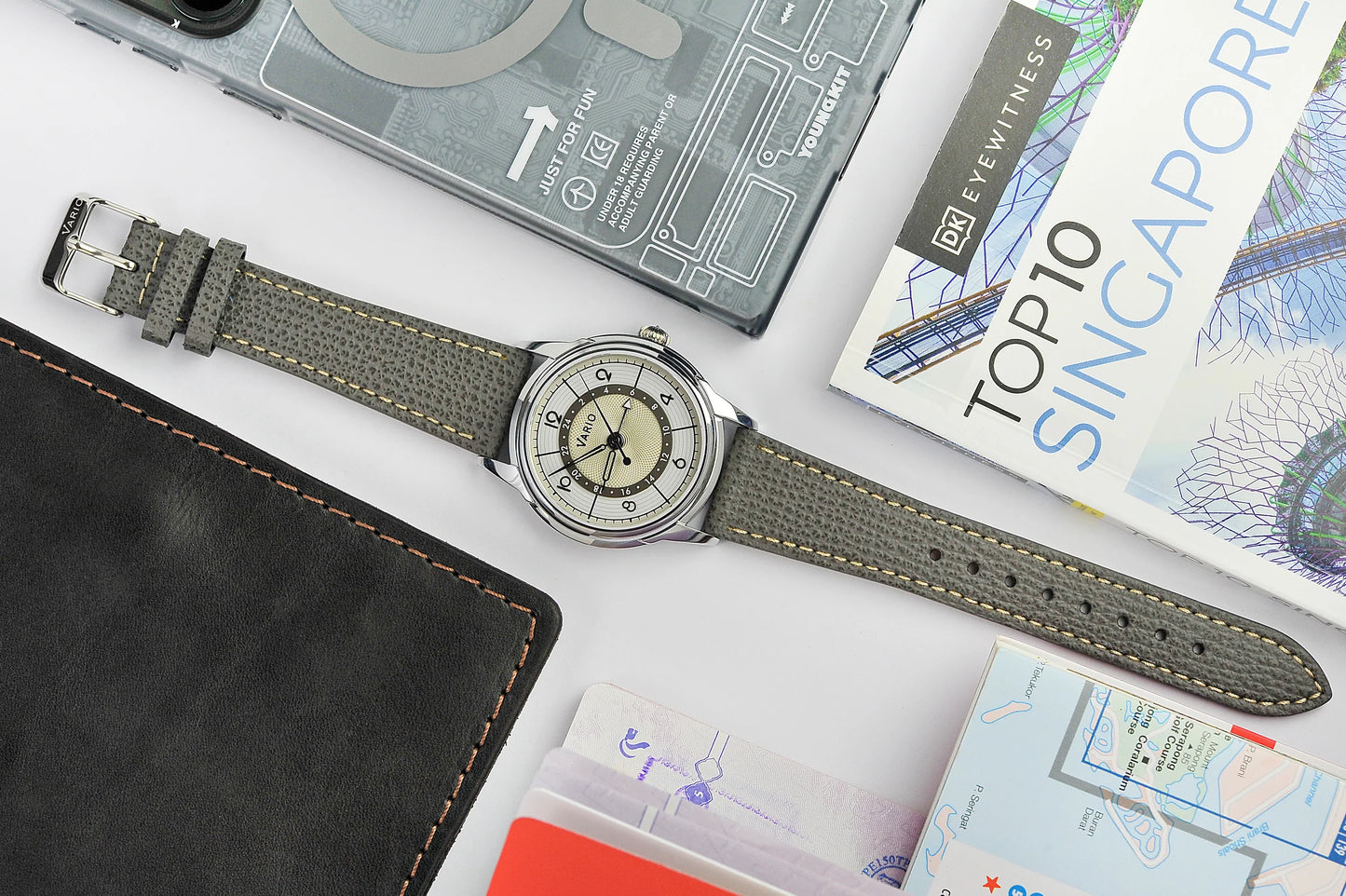 Vario Empire Seasons True GMT Winter White Handwound Dress Watch Epsom Pewter Gray Limited Edition 38 mm