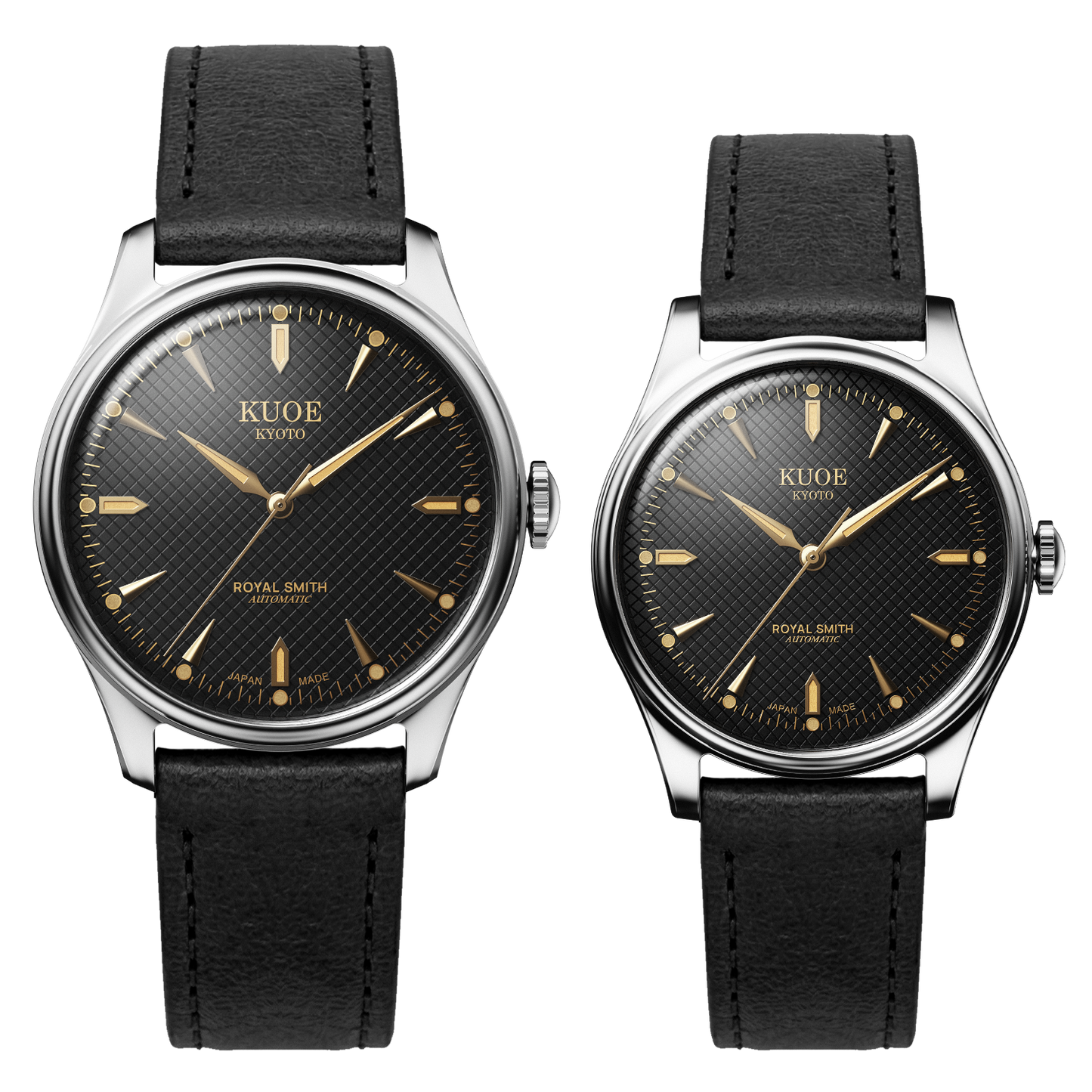 KUOE ROYAL SMITH 90-006 Large Silver Case Black Dial - 39 mm